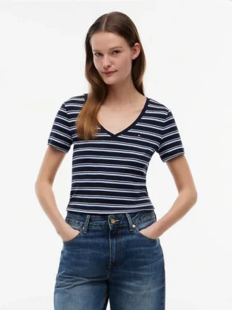Gestreiftes V-Ausschnitt-T-Shirt „Favorite“
