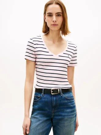 Gestreiftes V-Ausschnitt-T-Shirt „Favorite“