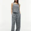 Gingham-Hose aus Leinenmischung Gingham-Hose aus Leinenmischung