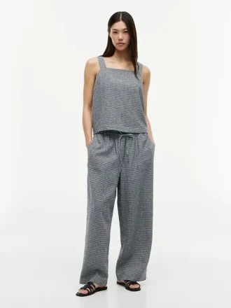 Gingham-Hose aus Leinenmischung