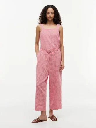 Gingham-Hose aus Leinenmischung