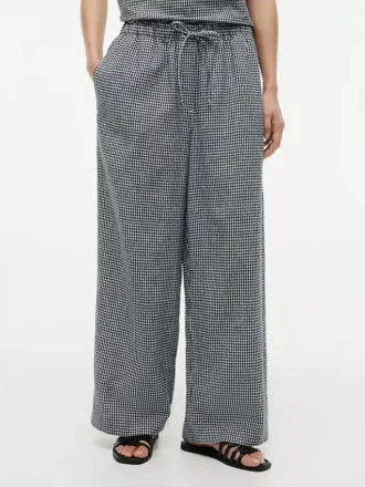 Gingham-Hose aus Leinenmischung