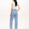 Gingham-Seersucker-Hose mit Gürtel und konischem Schnitt Gingham-Seersucker-Hose mit Gürtel und konischem Schnitt