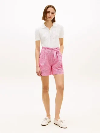 Gingham-Seersucker-Shorts mit Gürtel