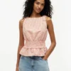 Gingham-Seersucker-Tanktop mit Raffungen