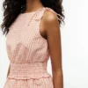 Gingham-Seersucker-Tanktop mit Raffungen