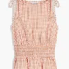 Gingham-Seersucker-Tanktop mit Raffungen