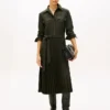 Gürtel-Plissee-Twill-Shirtkleid