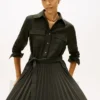 Gürtel-Plissee-Twill-Shirtkleid