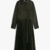 Gürtel-Plissee-Twill-Shirtkleid