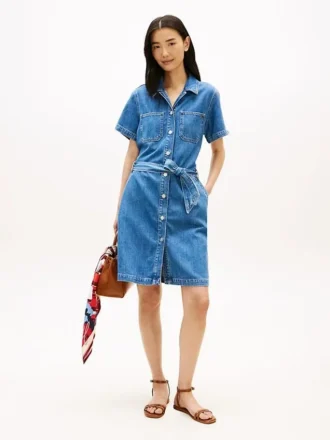 Gürtel-Shirtkleid aus mittelgewaschenem Denim