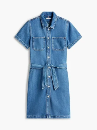 Gürtel-Shirtkleid aus mittelgewaschenem Denim