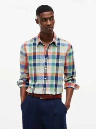 Hemd aus Madras-Leinenmischung in Regular Fit