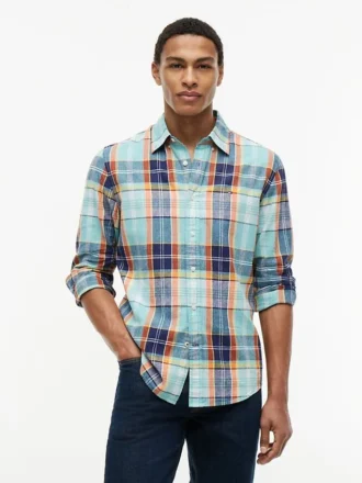 Hemd aus Madras-Leinenmischung in Regular Fit