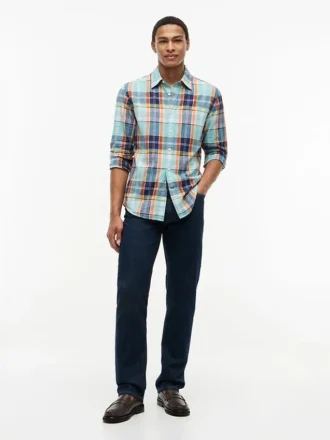 Hemd aus Madras-Leinenmischung in Regular Fit