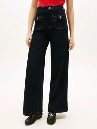 High-Rise-Stretch-Jeans mit weitem Bein