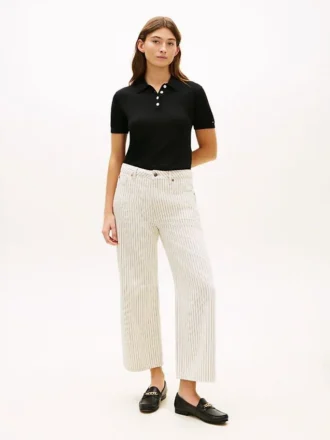 High-Waist-Jeans mit weitem Bein und Eisenbahnstreifen