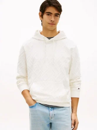 Hoodie aus Velours-Jacquard mit durchgehendem Flaggenlogo