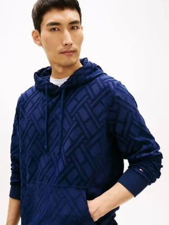 Hoodie aus Velours-Jacquard mit durchgehendem Flaggenlogo