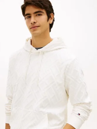 Hoodie aus Velours-Jacquard mit durchgehendem Flaggenlogo
