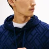 Hoodie aus Velours-Jacquard mit durchgehendem Flaggenlogo Hoodie aus Velours-Jacquard mit durchgehendem Flaggenlogo