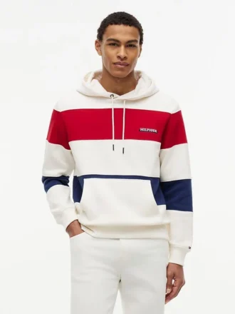 Hoodie mit dreifarbigen Streifen und gebürsteter Innenseite