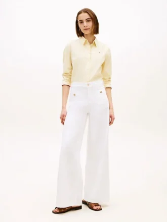 Jeans mit unversäubertem Saum, hoher Taille und weitem Bein