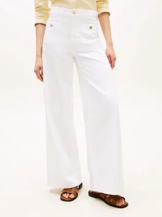 Jeans mit unversäubertem Saum, hoher Taille und weitem Bein