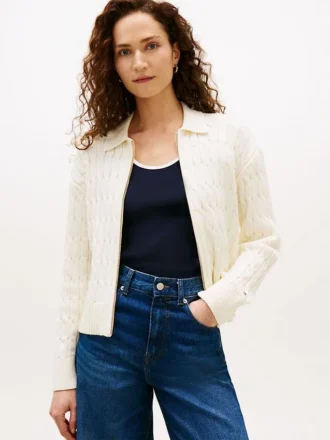 Kabelgestrickte Strickjacke mit Reißverschluss in Boxy-Passform