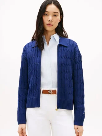 Kabelgestrickte Strickjacke mit Reißverschluss in Boxy-Passform