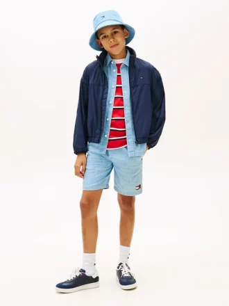 Kinder-Jeans-Shorts mit wellenförmigem Flaggenmuster und Fischgrätenmuster