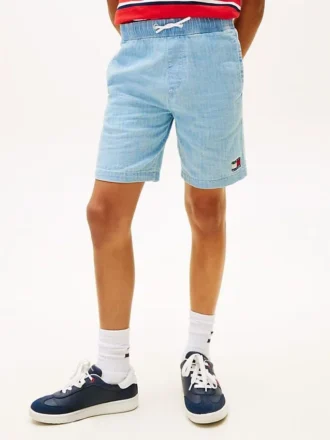 Kinder-Jeans-Shorts mit wellenförmigem Flaggenmuster und Fischgrätenmuster