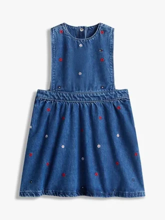 Kinder-Jumperkleid aus Denim mit durchgehendem Blumenmuster