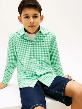 Kinder-Oxfordhemd aus Stretch-Gingham