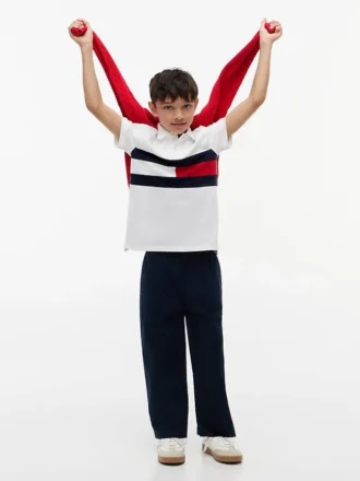 Kinder-Polohemd mit Farbblock-Flaggenmuster aus Stretch
