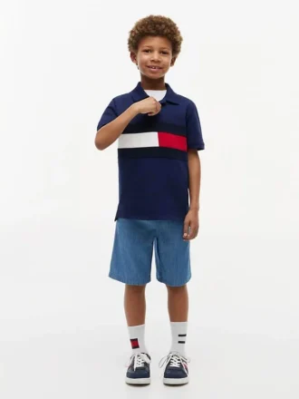 Kinder-Polohemd mit Farbblock-Flaggenmuster aus Stretch