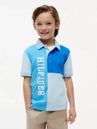 Kinder-Polohemd mit Logo und Farbblock-Design