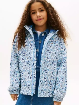 Kinder-Regenjacke mit Kapuze und Blumenmuster