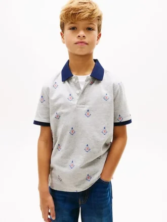 Kinder-Stretch-Polo mit durchgehendem nautischem Logo