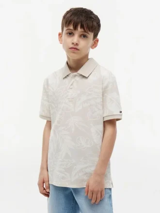 Kinder-Stretch-Polo mit tropischem Print