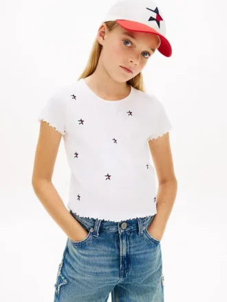 Kinder-T-Shirt mit gestickten Sternen und Rippbündchen