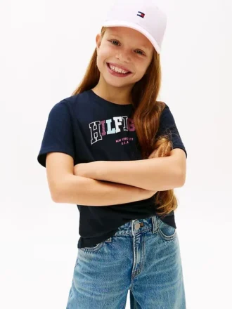 Kinder-T-Shirt mit mehrfarbigem Hilfiger-Logo