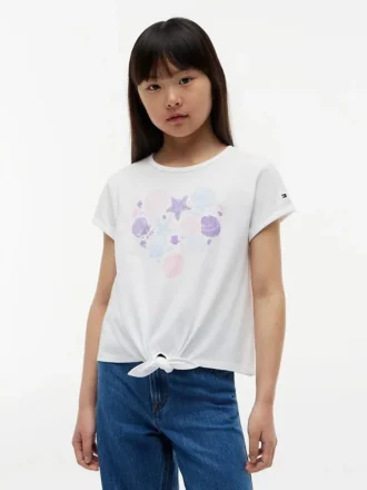 Kinder-T-Shirt mit Muschelmotiv und Bindeband vorne