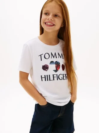 Kinder-T-Shirt mit Pailletten-Herz-Logo