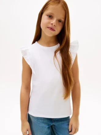 Kinder-T-Shirt mit Stickerei und Lochstickerei