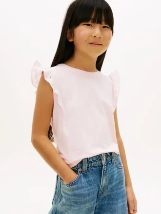 Kinder-T-Shirt mit Stickerei und Lochstickerei
