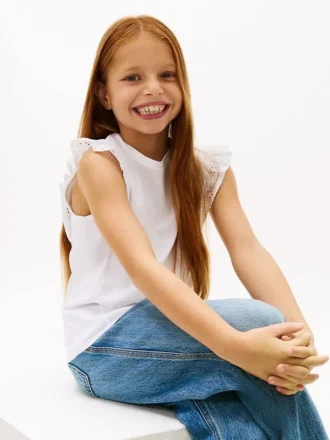 Kinder-T-Shirt mit Stickerei und Lochstickerei