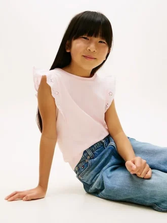 Kinder-T-Shirt mit Stickerei und Lochstickerei