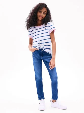 Kinder-T-Shirt mit Streifen und Knoten am Saum