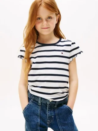 Kinder-T-Shirt mit Streifen und Rüschenärmeln
